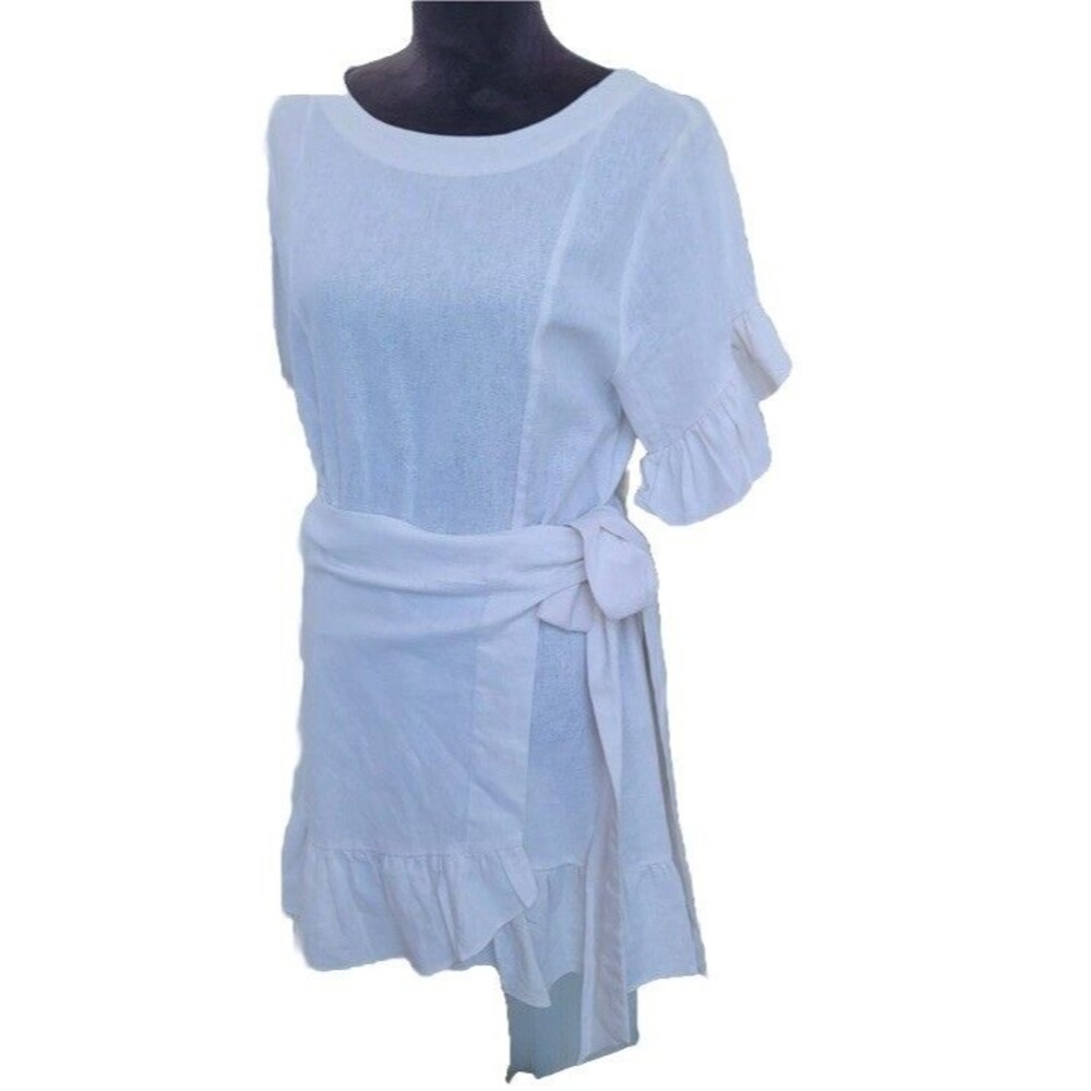 Socialite Ruffle Flare Wrap Tie Linen Blend Dress Women Stylish Ivoy Sz S - Picture 5 of 7